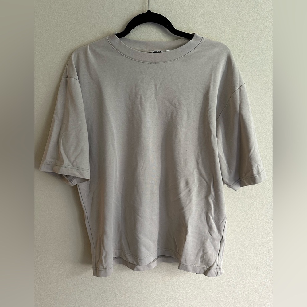 Uniqlo AIRism Cotton Oversized T-Shirt | Half-Sleeve Large White Cream